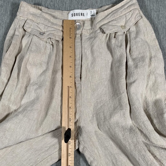 Sovere Pants Womens Medium Beige High Rise Wide Leg Linen Blend Pleated - Picture 7 of 11